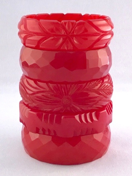 BB142 stack red bakelite bangles